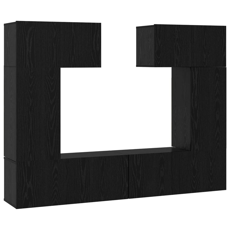 TV Cabinet Set 6 pcs Black Oak Engineered Wood