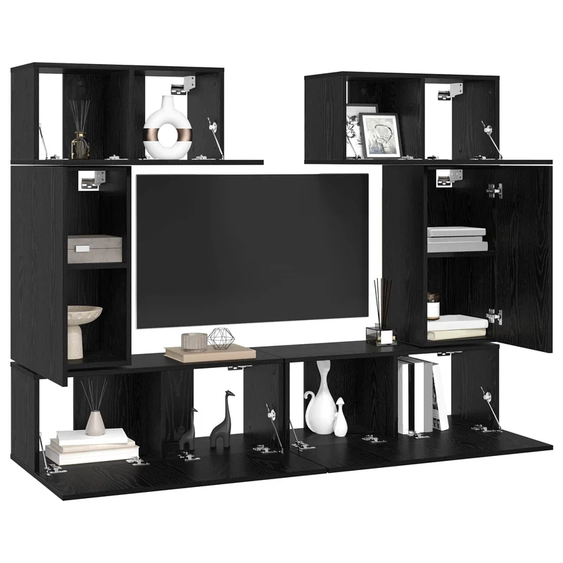 TV Cabinet Set 6 pcs Black Oak Engineered Wood
