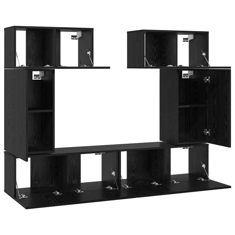 TV Cabinet Set 6 pcs Black Oak Engineered Wood