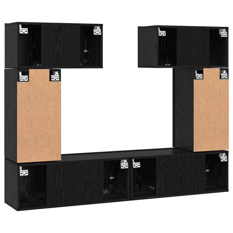TV Cabinet Set 6 pcs Black Oak Engineered Wood