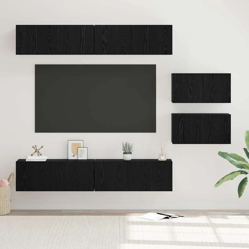 TV Cabinet Set 6 pcs Black Oak Engineered Wood