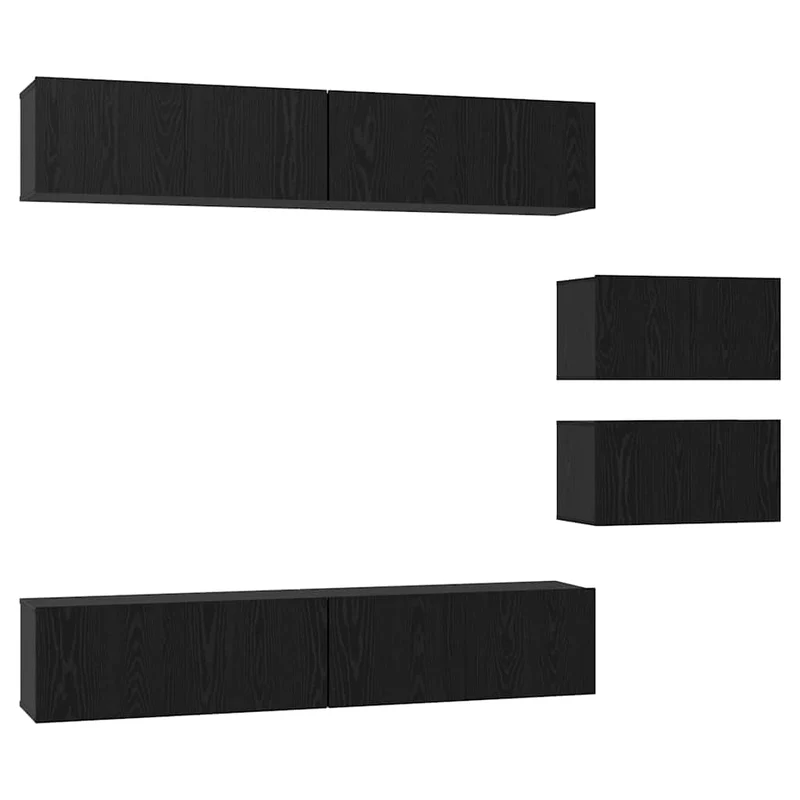 TV Cabinet Set 6 pcs Black Oak Engineered Wood