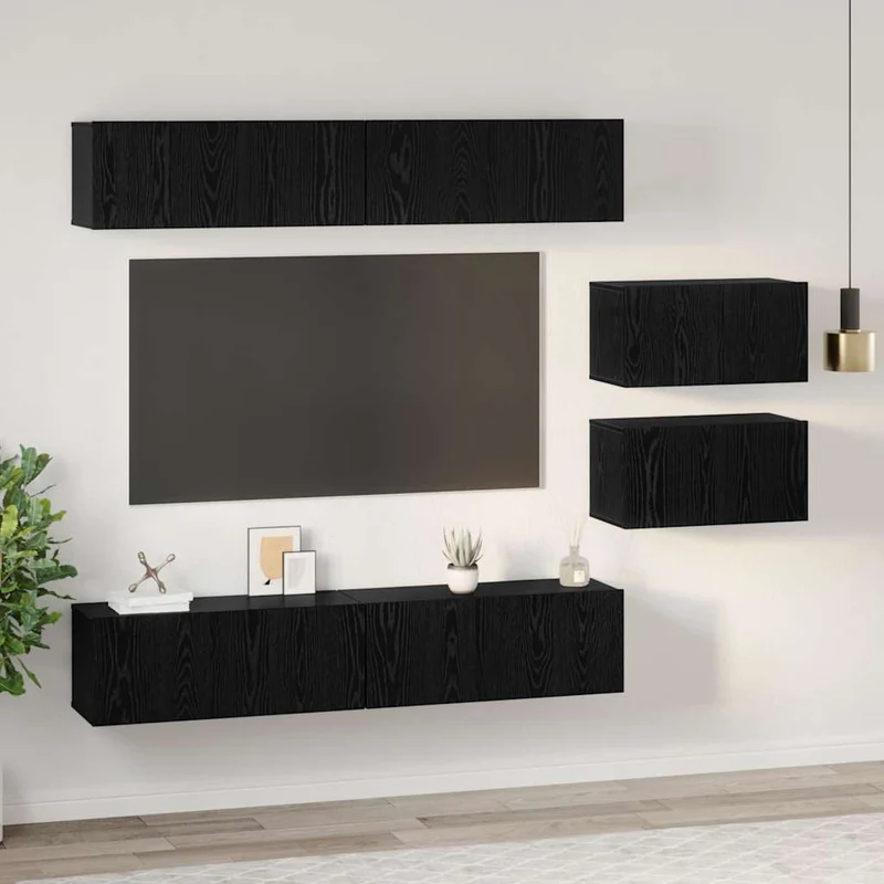 TV Cabinet Set 6 pcs Black Oak Engineered Wood