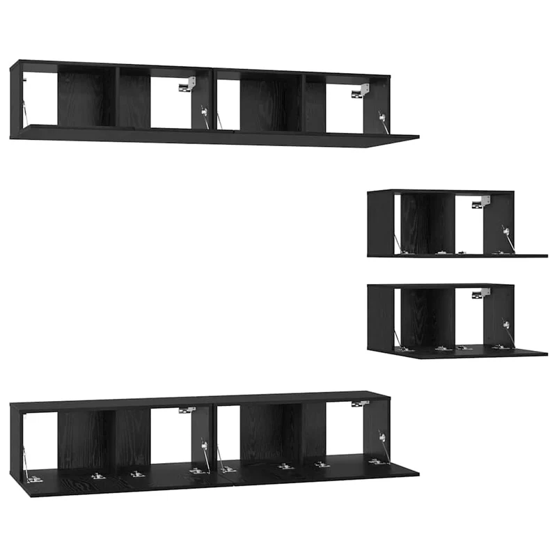 TV Cabinet Set 6 pcs Black Oak Engineered Wood