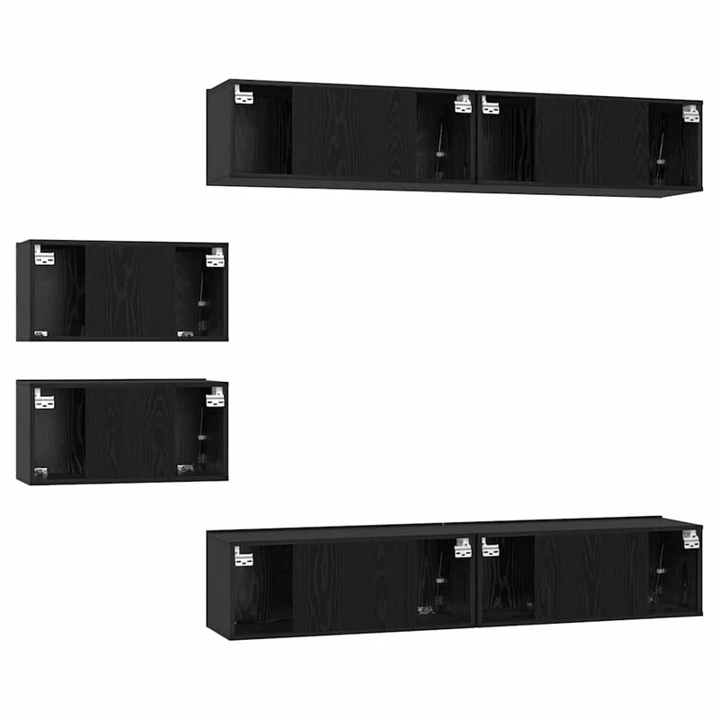 TV Cabinet Set 6 pcs Black Oak Engineered Wood