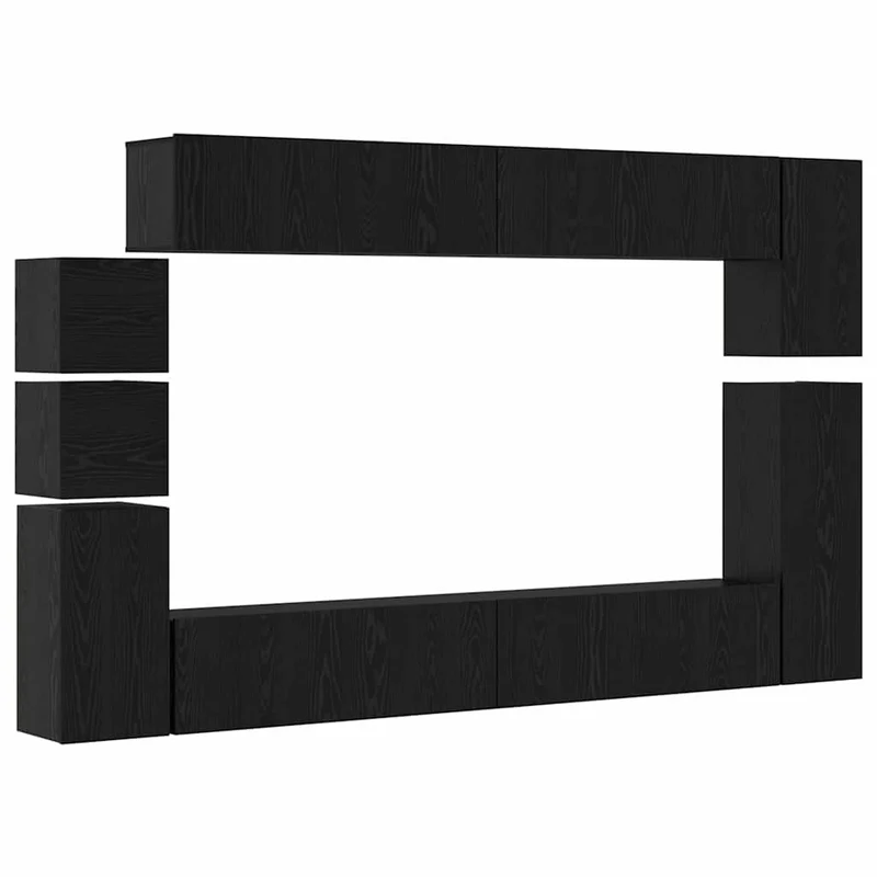 TV Cabinet Set 9 pcs Black Oak Engineered Wood