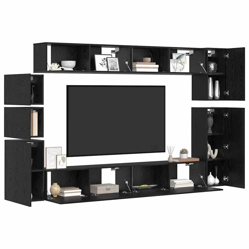TV Cabinet Set 9 pcs Black Oak Engineered Wood