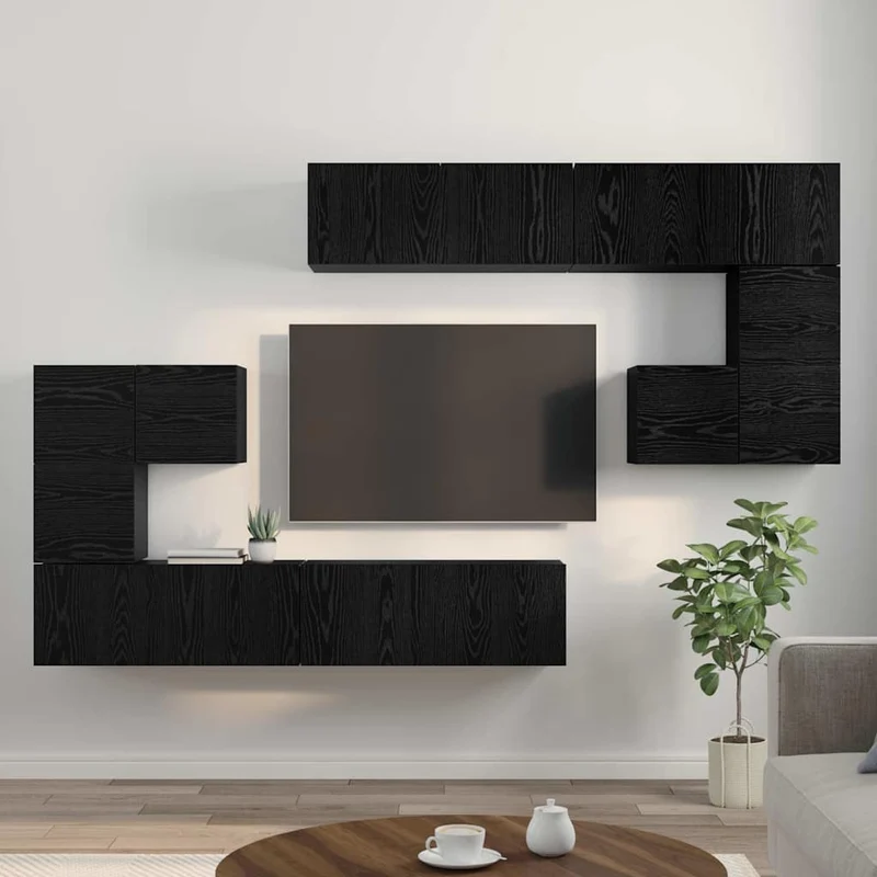 TV Units 4 pcs Black Oak Engineered wood