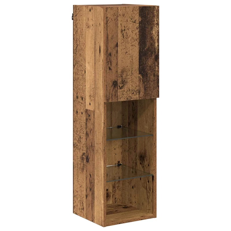 TV Wall Cabinet Set with LED Lights 7 pcs Old Wood