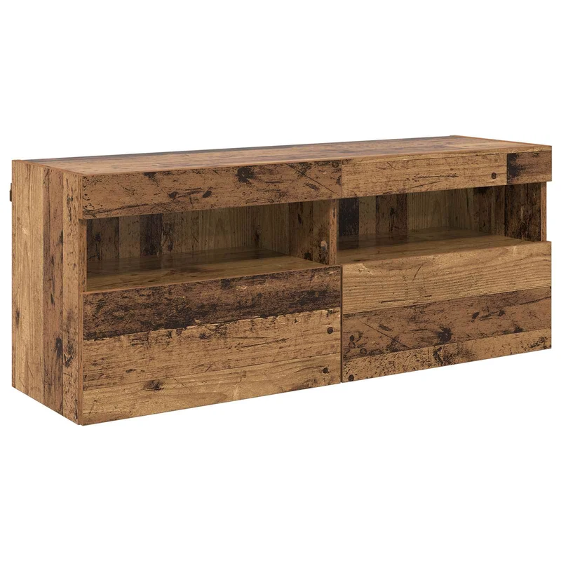 TV Wall Cabinet Set with LED Lights 7 pcs Old Wood