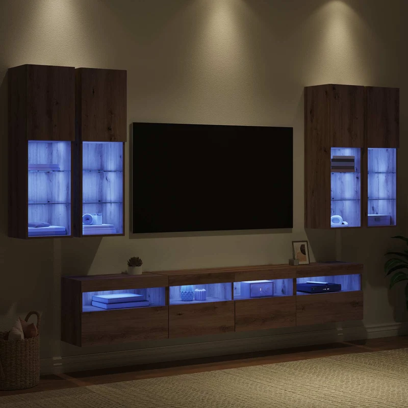 TV Wall Cabinet Set with LED Lights 7 pcs Artisan oak