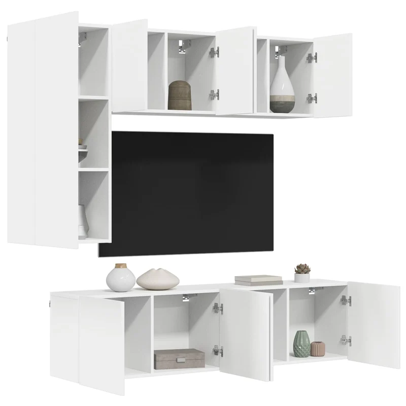 5 Piece TV Wall Units White Engineered Wood
