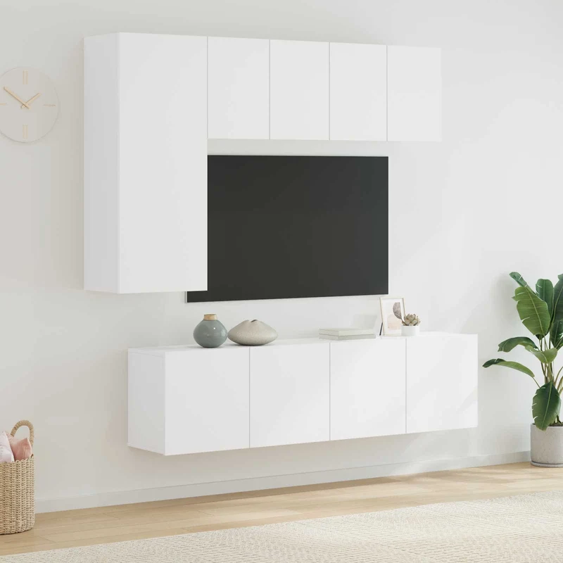 5 Piece TV Wall Units White Engineered Wood