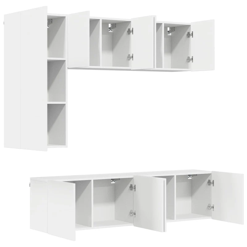 5 Piece TV Wall Units White Engineered Wood