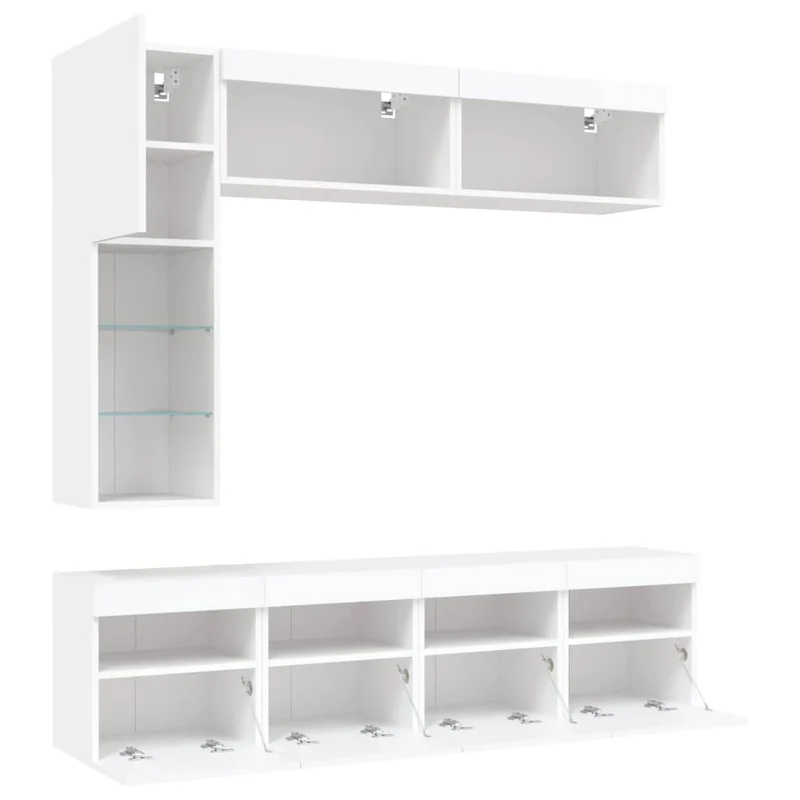 7 Piece TV Wall Cabinet Set with LED Lights White