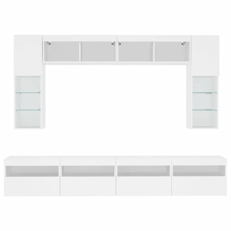 8 Piece TV Wall Cabinet Set with LED Lights White