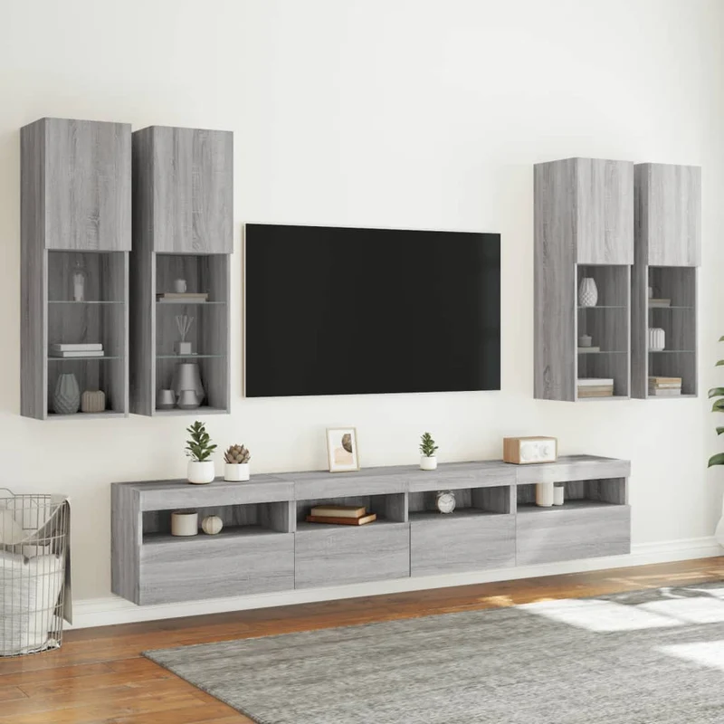 7 Piece TV Wall Cabinet Set with LED Lights Grey Sonoma
