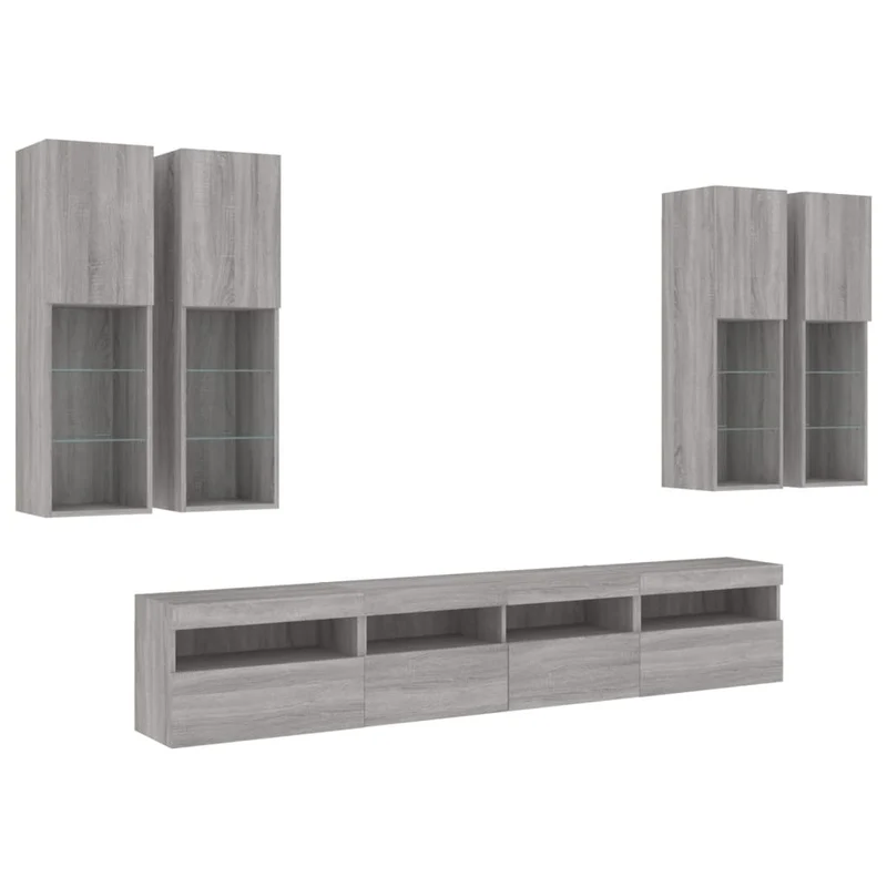7 Piece TV Wall Cabinet Set with LED Lights Grey Sonoma