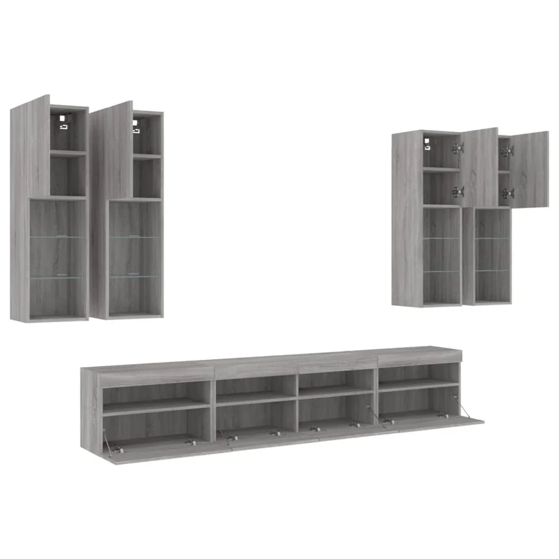 7 Piece TV Wall Cabinet Set with LED Lights Grey Sonoma