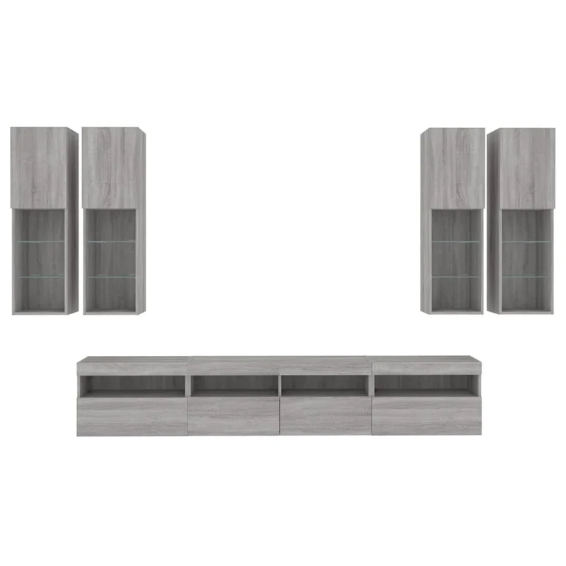 7 Piece TV Wall Cabinet Set with LED Lights Grey Sonoma
