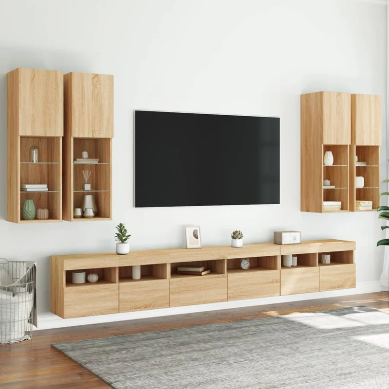 7 Piece TV Wall Cabinet Set with LED Lights Sonoma Oak