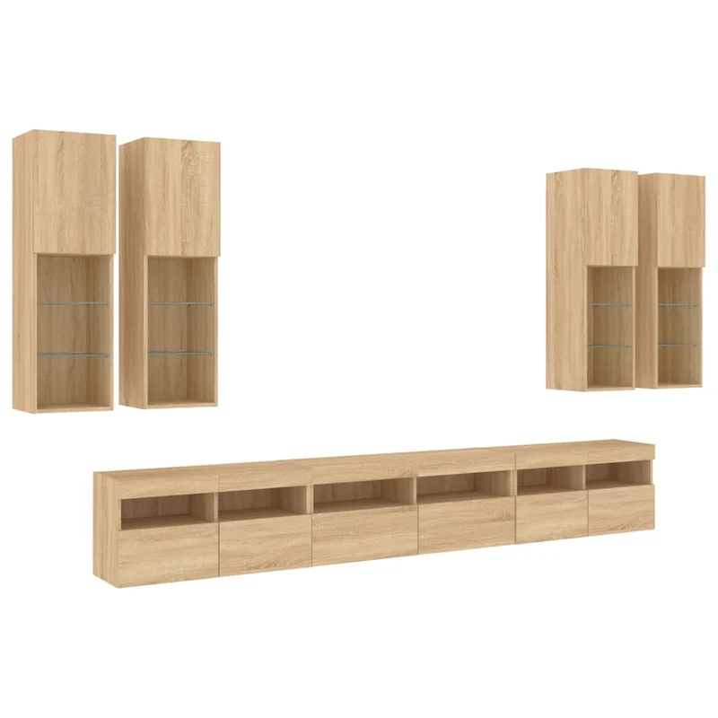 7 Piece TV Wall Cabinet Set with LED Lights Sonoma Oak