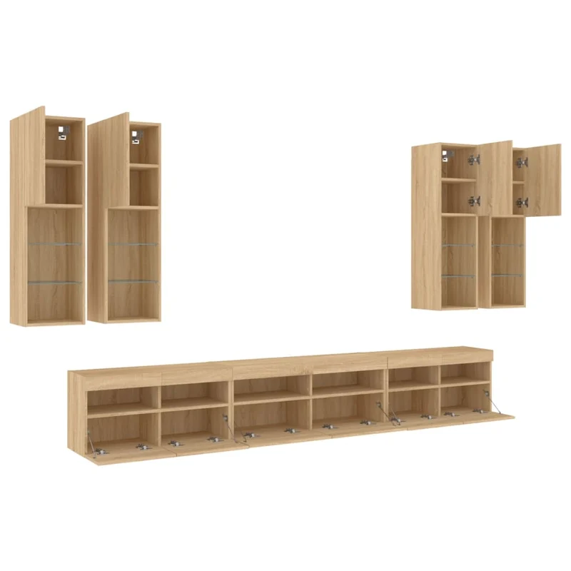 7 Piece TV Wall Cabinet Set with LED Lights Sonoma Oak