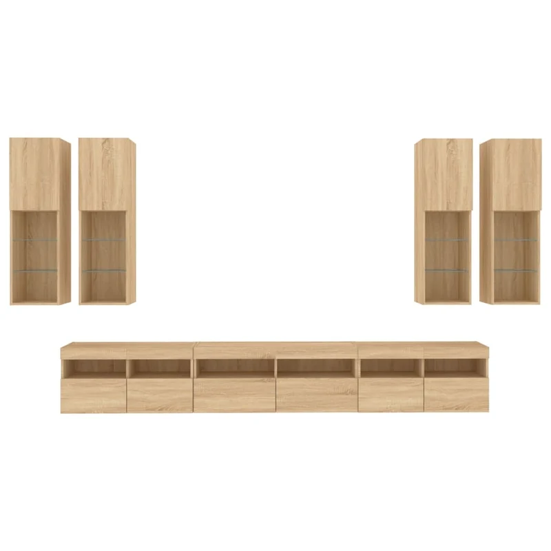 7 Piece TV Wall Cabinet Set with LED Lights Sonoma Oak