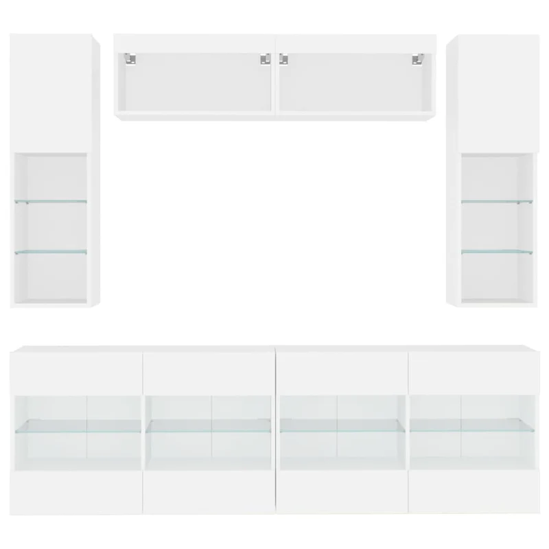 6 Piece TV Wall Cabinet Set with LED Lights White