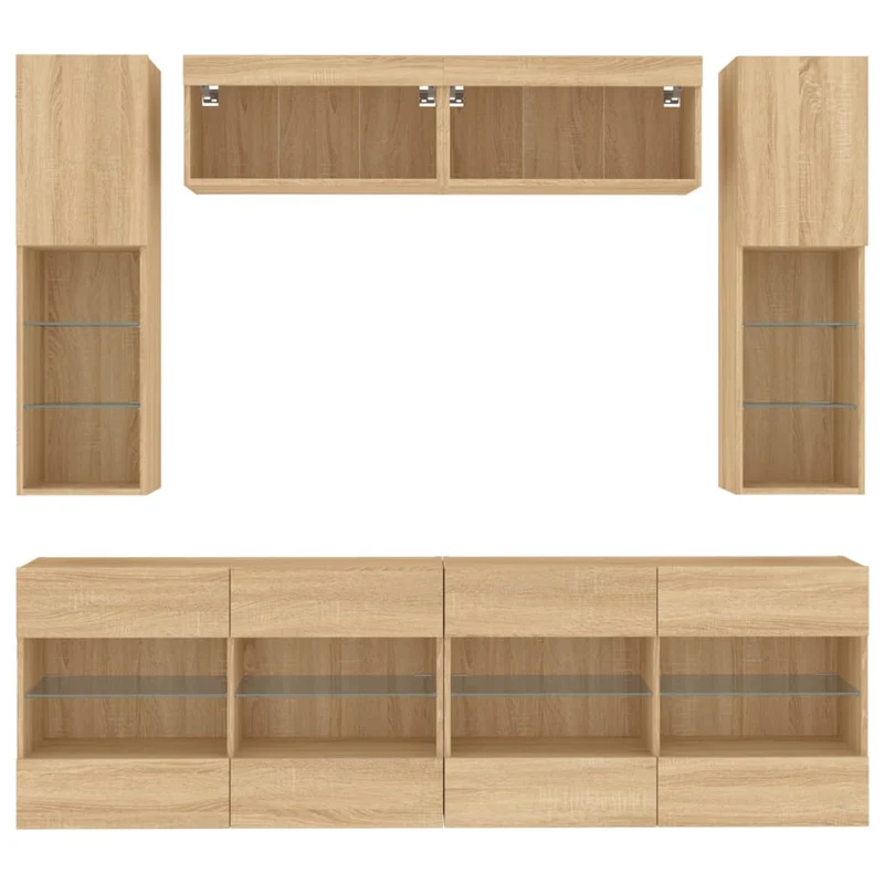 6 Piece TV Wall Cabinet Set with LED Lights Sonoma Oak