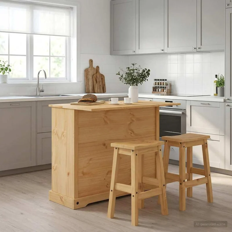 Kitchen Island Set 3 pcs CORONA Honey Wax 112 x 70 x 91.5 cm