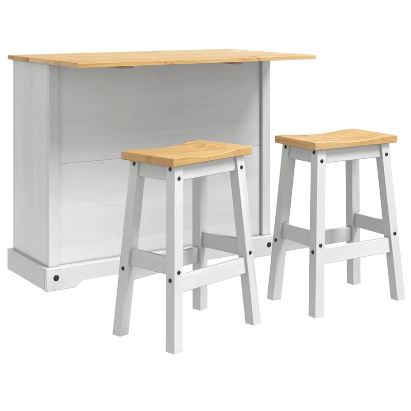 Kitchen Island Set 3 pcs CORONA White and Honey Wax