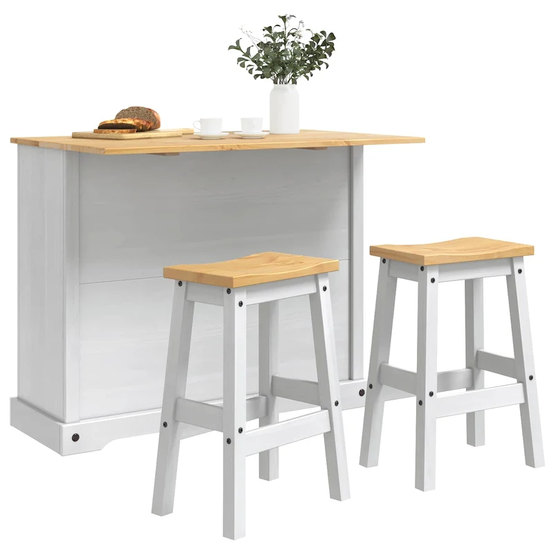 Kitchen Island Set 3 pcs CORONA White and Honey Wax