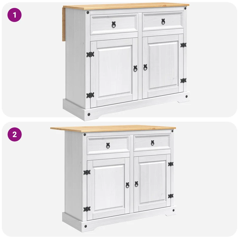 Kitchen Island Set 3 pcs CORONA White and Honey Wax