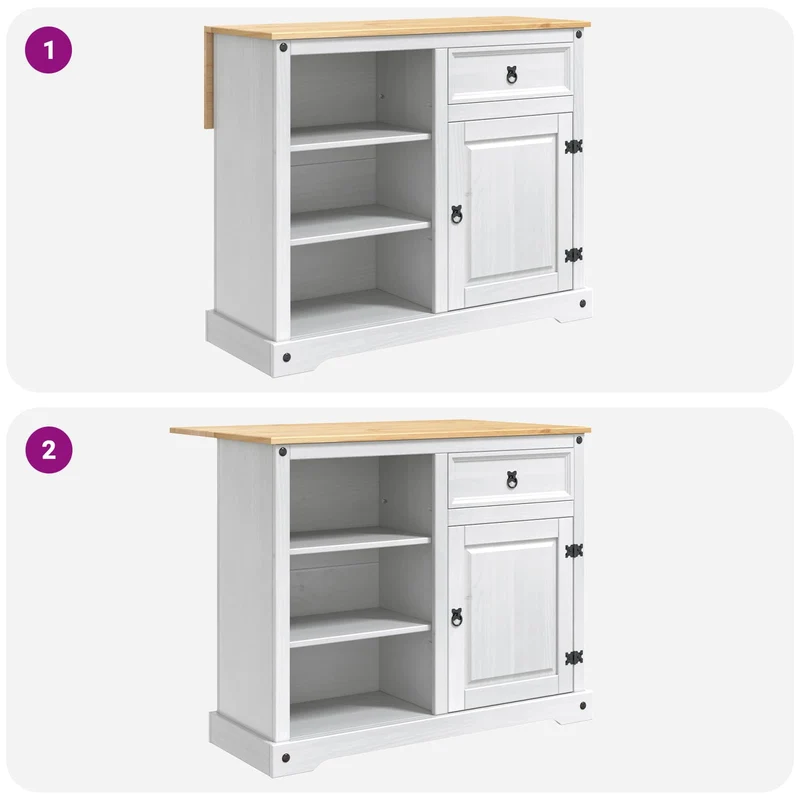 Kitchen Island Set 3 pcs White and Honey Wax 112 x 70 x 91.5 cm