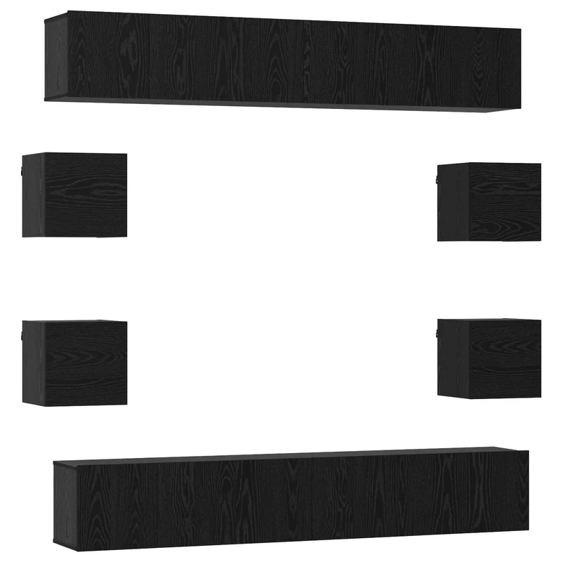 TV Cabinet Set 10 pcs Black Oak Engineered Wood