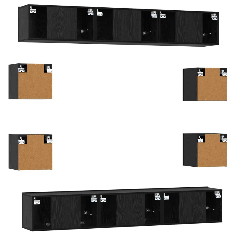 TV Cabinet Set 10 pcs Black Oak Engineered Wood