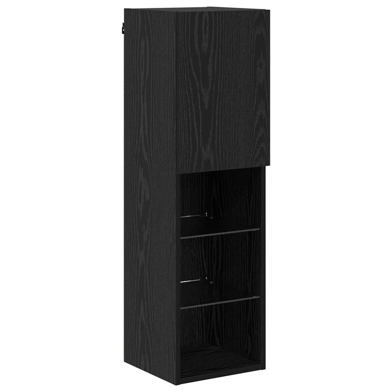 TV Wall Cabinet Set with LED Lights 7 pcs Black Oak