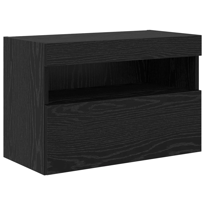 TV Wall Cabinet Set with LED Lights 7 pcs Black Oak