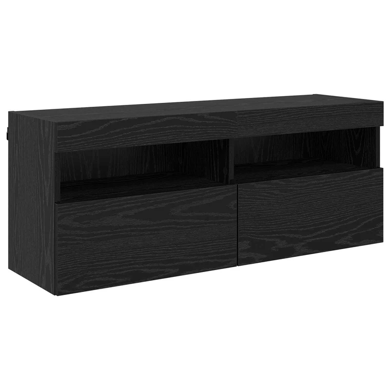 TV Wall Cabinet Set with LED Lights 7 pcs Black Oak