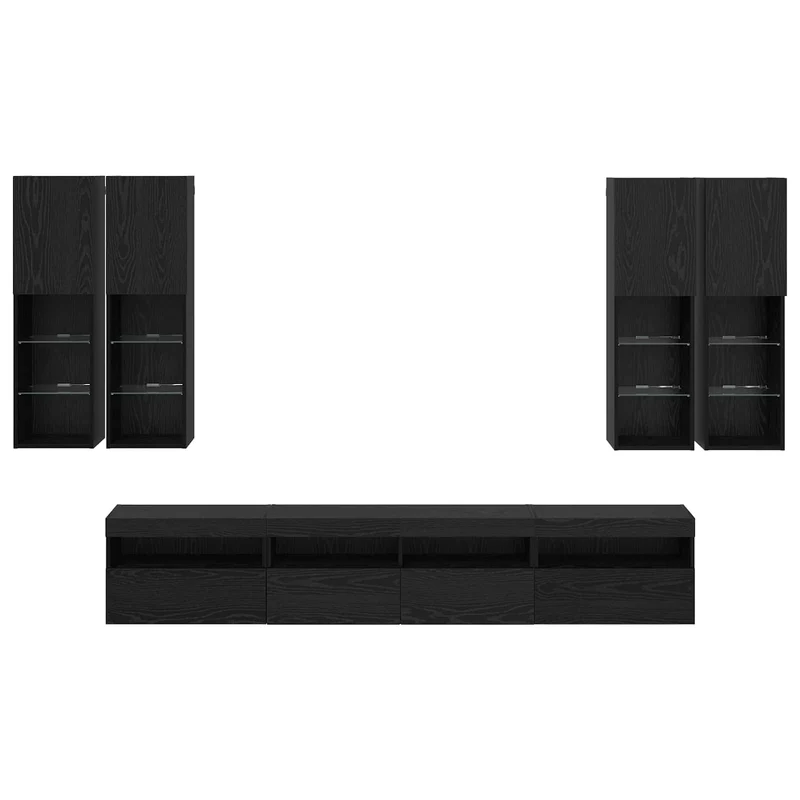 TV Wall Cabinet Set with LED Lights 7 pcs Black Oak