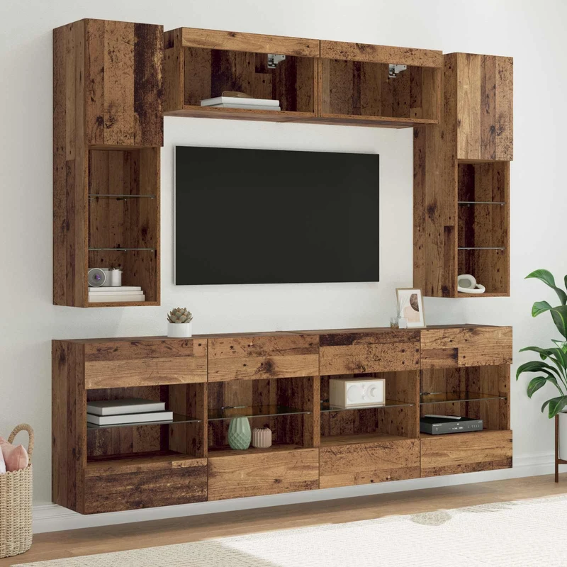 TV Wall Cabinet Set 6 pcs Old Wood Engineered Wood
