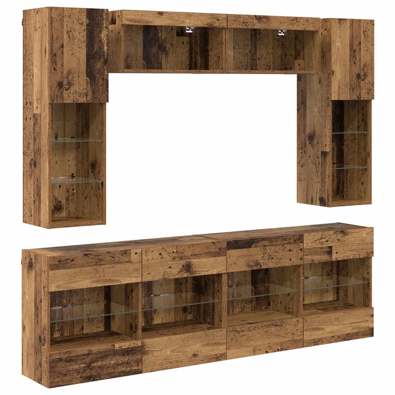 TV Wall Cabinet Set 6 pcs Old Wood Engineered Wood