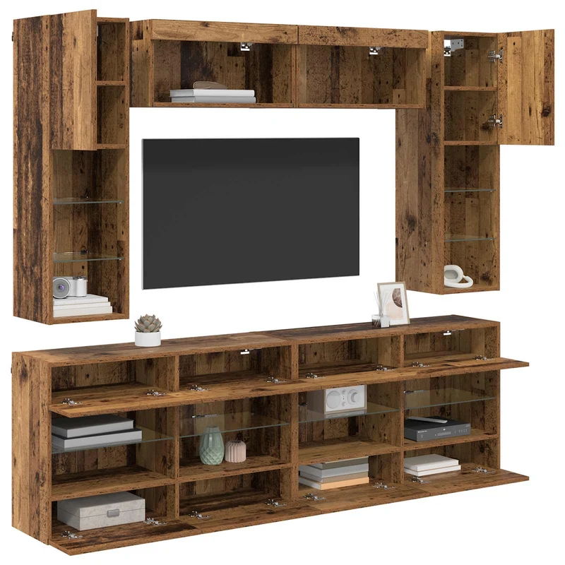 TV Wall Cabinet Set 6 pcs Old Wood Engineered Wood