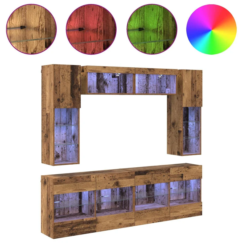 TV Wall Cabinet Set 6 pcs Old Wood Engineered Wood