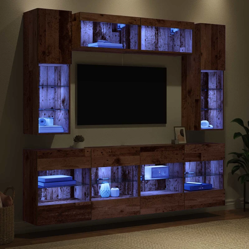 TV Wall Cabinet Set 6 pcs Old Wood Engineered Wood