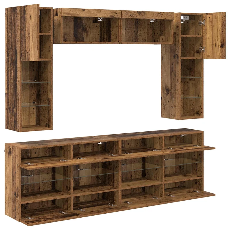 TV Wall Cabinet Set 6 pcs Old Wood Engineered Wood