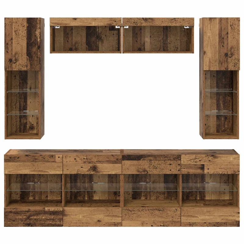 TV Wall Cabinet Set 6 pcs Old Wood Engineered Wood