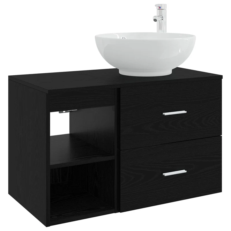 Bathroom Furniture Set 2 pcs Black Oak Engineered Wood