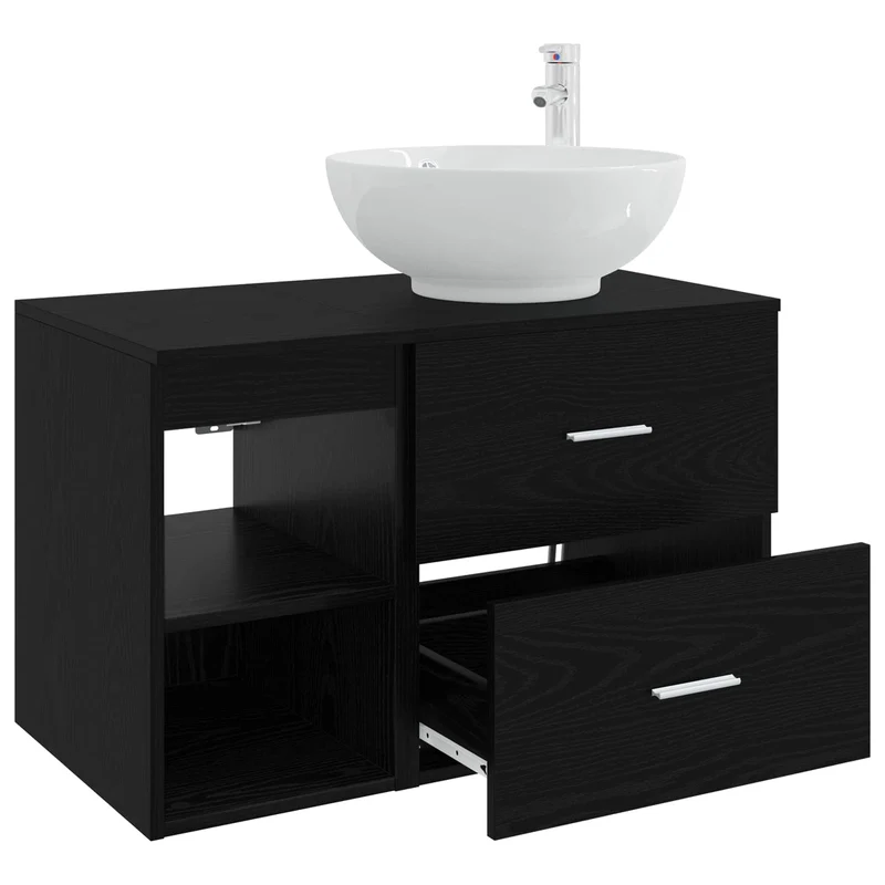 Bathroom Furniture Set 2 pcs Black Oak Engineered Wood